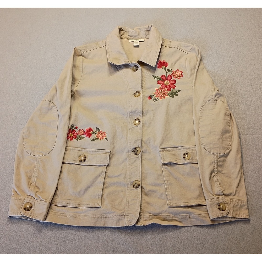 Appleseed's‎ Long Sleeve Button Down Blazer Size Petite Medium Pink Floral Khaki